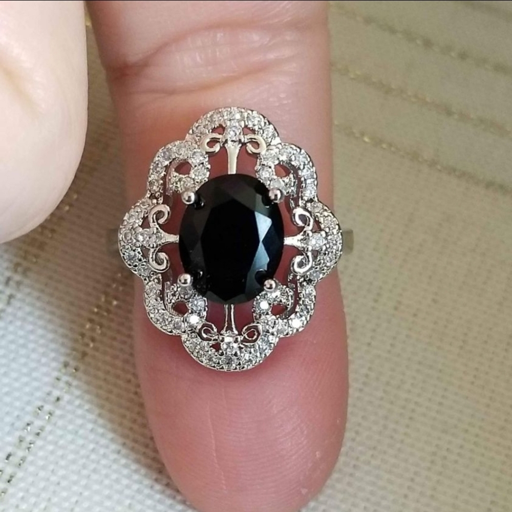 New 925 Silver Oval Cut Onyx Diamond Ring for Women - Picture 6 of 14